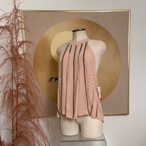 NWT FREE PEOPLE Dusty Pink Beaded Top – Size L